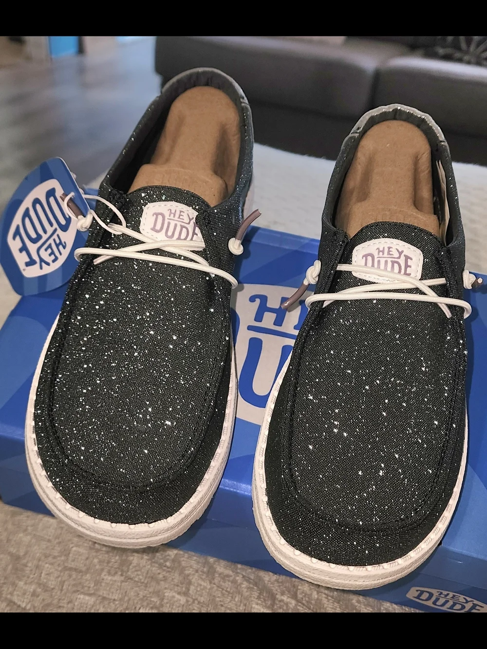 Hey Dude Wally Sparkle Slip-On Shoes - Black with White Speckle Sz 7 NIB - Picture 1 of 9